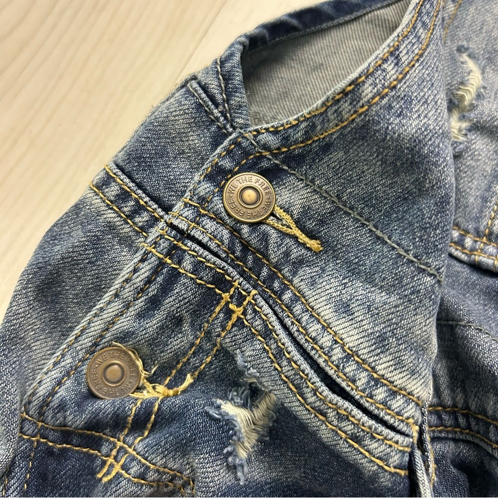 We the Free Free People Medium Wash Denim Mini Dress Overalls Style Size Small - Picture 5 of 6